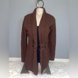Fortune & Ivy brown cardigan sweater top tab button detail woman’s size medium